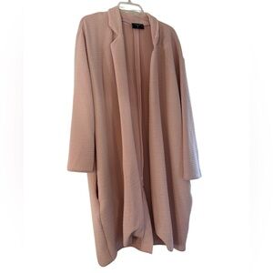 Tahari Ribbed Long Cardigan Duster Blush Pink 3X Pockets